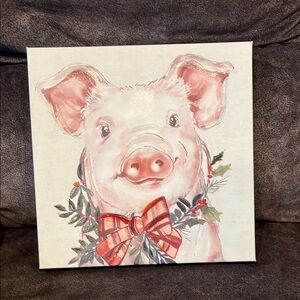 Hobby Lobby Pig Canvas with Red Bow